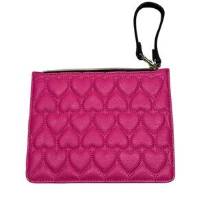 Betsey Johnson Pink Heart Quilted Wristlet Zip Pouch | Floral Lined